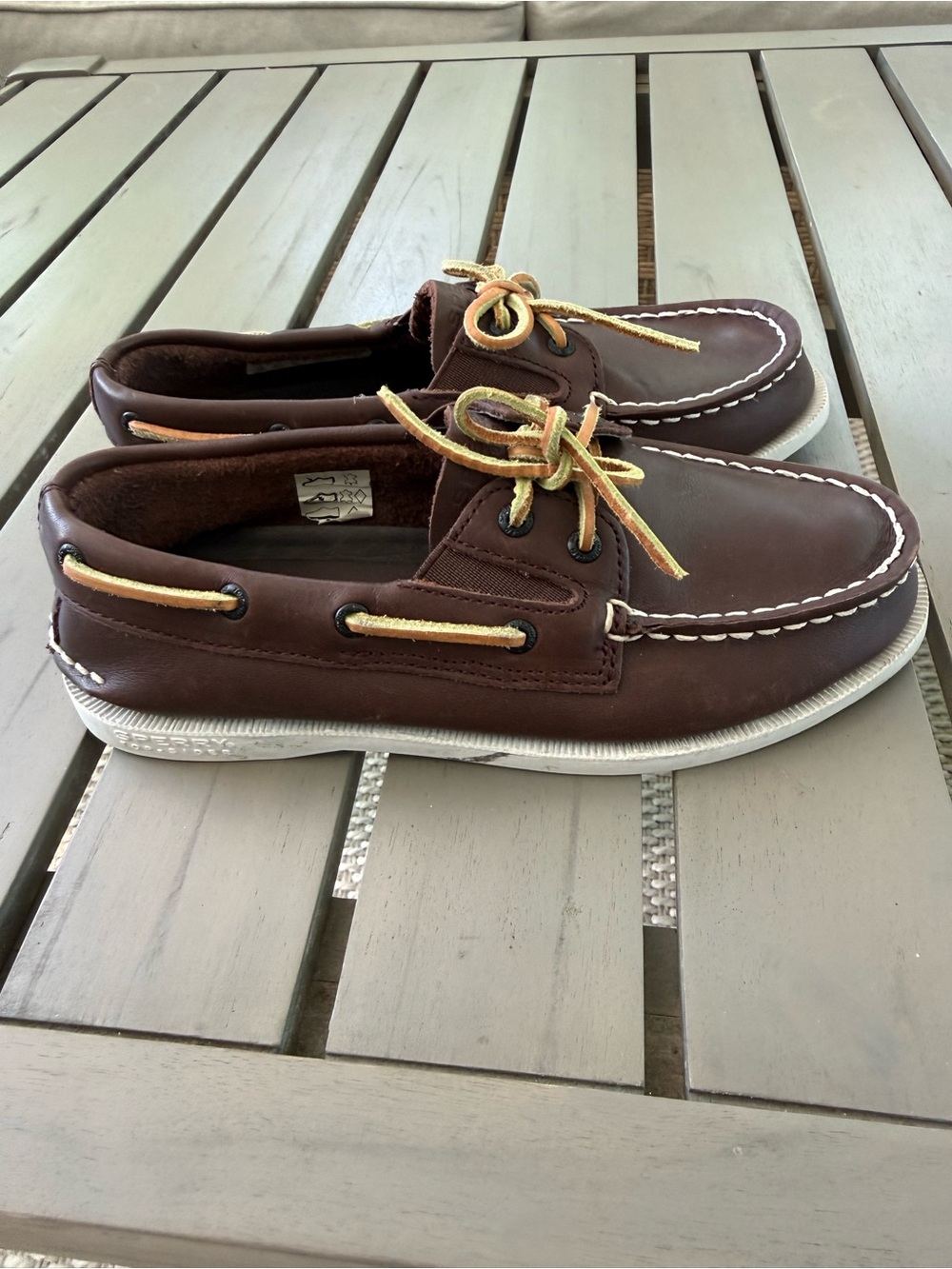 Sperry Brown Leather Boat Shoes with Tan Laces